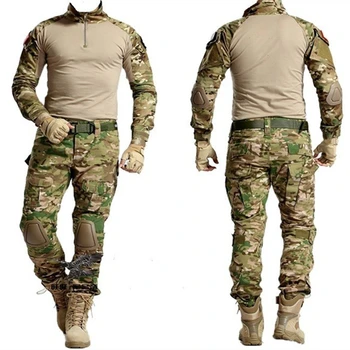 Taktik Kamuflaj Askeri Üniforma Elbise Takım Elbise Açık Avcılık Balıkçılık Erkekler Cs Ordu Savaş Gömlek Kamuflaj Pantolon Diz Pedleri