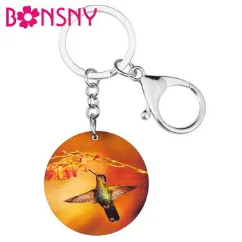 Bonsny Akrilik Yuvarlak Turuncu Hummingbird Kuş Anahtarlıklar Estetik Hayvan Anahtarlık Takı Kadın Erkek Komik hediye Çantası Dekorasyon