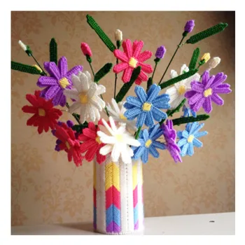 35x35x45 cm renkli ayçiçeği ve vazolar nakış kiti DIY el yapımı zanaat seti Crocheting örgü iğne supplie