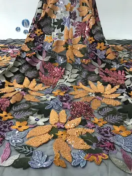 2019 Yüksek Kaliteli Çiçekler Işlemeli Afrika Dantel Kumaş Tül Dantel Sequins Malzeme Düğün Dekorasyon SU-J06102