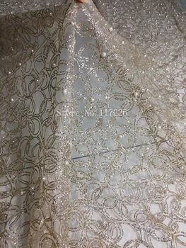 JRB-7227 yapıştırılmış ile Mükemmel Afrika net dantel kumaş glitters boncuk moda Fransız tül malzeme için akşam elbise