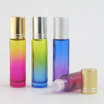 300x10ml Açık Havada Küçük Degrade renk uçucu yağlar için Cam şişeler üzerinde rulo doldurulabilir parfüm şişesi deodorant kapları