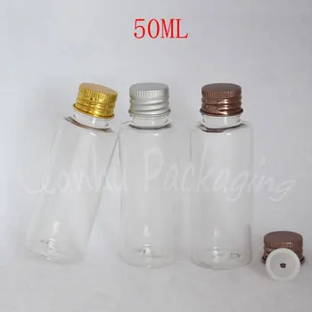 50ML Şeffaf Plastik Şişe Alüminyum Kapak, 50CC Boş Kozmetik Konteyner, Şampuan / Losyon Örnek Ambalaj Şişesi