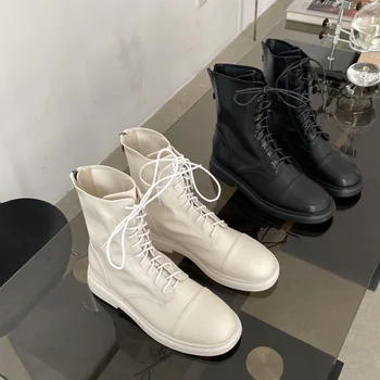 Kadın dantel-up Platformu Çizmeler Chelsea Punk Yığın Gotik Siyah Beyaz Rahat moda ayakkabılar Çizme Bayanlar Rahat Botas Femininas 2021