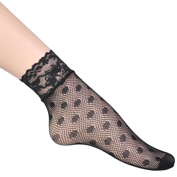 Kadın Çorap Dantel Görünmez İnce Bayanlar Dantel Çorap Hollow Out Seksi Siyah kaymaz Yaz Gotik Çorap Kadın 6 Çift Çorap Örgü
