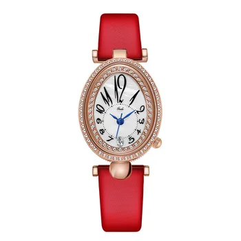 Moda Gül Altın Elbise Saatler Kadınlar Kırmızı Hakiki Deri Oval Dial Romen Rakamı Şık Kuvars Kadın Kol Saati hediyelik saat