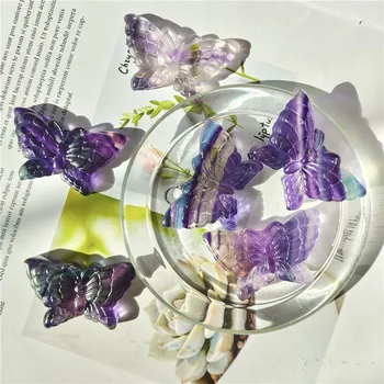 Doğal Taş El oyması Kelebekler Dekorasyon İçin Güzel Florit Hayvan Doğal Taşlar Ve Kristaller