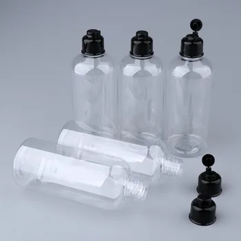 Siyah Kapaklı Şeffaf 100/200/300 mL Boş Plastik Şişeler - BPA içermez-Seyahat için 5 Ambalajlı Şişe Seti