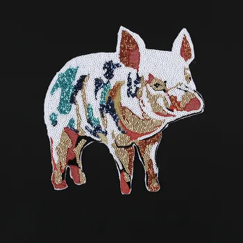 Demir Payetli Yama Sevimli Piggy Pullu Nakış Büyük Termo Yapışkanlı Etiket kadın kıyafetleri Moda İşlemeli Aplike