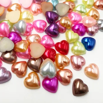 12MM 100 adet Reçine Mix Renk Kalp Tarzı İnci Boncuk Flatback Düğmeler DIY Scrapbooking Aplikler