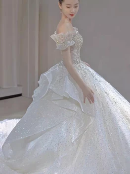 Off-Omuz Ana düğün elbisesi 2022 Yeni Gelin Gelişmiş Doku Retro Büyük Kuyruk Ağır İş Elbisesi