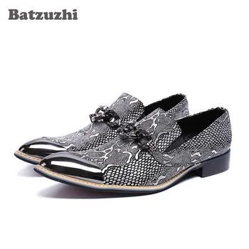 Batzuzhi Lüks İtalya Moda erkek ayakkabısı Gümüş metal kapak Deri Elbise Ayakkabı Flats İş Parti Düğün Zapatos Hombre, US12