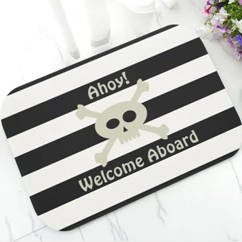 Komik Ahoy Korsan Kafatası Şerit Gemiye Hoş Geldiniz Paspas Banyo Mutfak İskelet Korsan paspas Halı Halı Ev Dekor Hediye