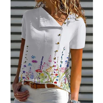 Şık Gevşek Beyaz Bluz Kadınlar Taze Moda Baskı Düğme Gömlek Kadın Karahindiba Polka Dot Kısa Kollu Gömlek günlük kıyafetler 20729