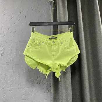 2022 Yeni Yaz Moda Kişilik Meyve Yeşil Kot Şort kadın Seksi Low rise Pantolon Geniş bacak A-line Pantolon