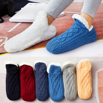 1 Çift Kalın Sıcak Uyku Çorap Terlik Kadın Kızlar Sonbahar Kış Kadife Ev Kat Çorap Kaymaz Orta Tüp Kawaii Sevimli Çorap