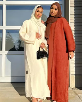 Açık Kaftan Dubai Abaya Türkiye Kimono Hırka Elbise Müslüman Başörtüsü Elbise Ramazan Eid Abayas Kadınlar için Kaftan İslami Giyim
