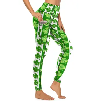 Aziz Patrick Günü Tayt Yeşil Şanslı Shamrocks fitness yoga pantolonu Yüksek Bel Vintage Leggins Seksi Streç Özel Spor Legging