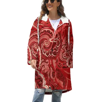 Kırmızı Paisley Baskı Kış Ceket Bayanlar Soyut Çiçek Gevşek Kalın trençkotlar Estetik Desen Klasik Ceketler Büyük Boy 4XL 5XL