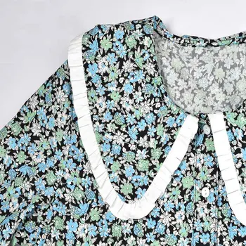 Peter pan Yaka Gömlek kadın Uzun Kollu Çiçek Baskı Gevşek Erken Sonbahar Tek Göğüslü Bayanlar Bluz