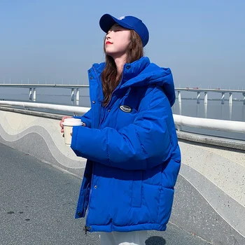 Kalınlaşmış Mavi Ekmek Kısa Aşağı Pamuklu Ceket Kadın Kore Versiyonu Gevşek Sonbahar Kış pamuklu ceket Mont 2022 Kadın Yeni