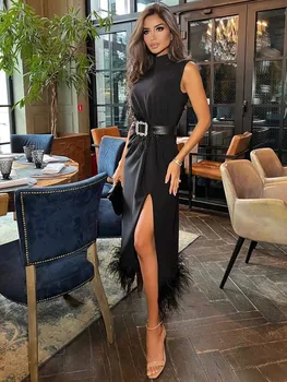 Ünlü Moda Elbise Kadın Kolsuz Seksi Bodycon Orta buzağı Elbise Rayon Bandaj Eğik Çizgi Zarif Akşam Parti Elbise