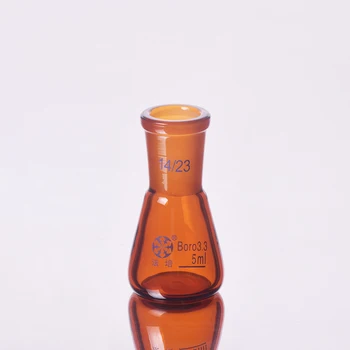 Kahverengi erlen standart zemin ağzı ile,Kapasite 5 ml,ortak 14/23,Erlenmeyer şişesi standart zemin ağzı ile
