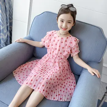 Kız Elbise Yaz Yeni Kore Tarzı Prenses Elbise 4-14 Yaşında Şifon Çiçek Elbise