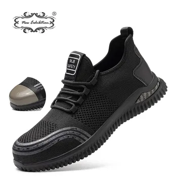 Yeni sergi iş güvenliği botları Erkekler Nefes Örgü iş ayakkabısı Çelik Ayak delinmez Yıkılmaz Güvenlik Erkek Spor Ayakkabı 2021