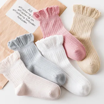 3-12 Yıl çocuk Pamuk Dantel Çorap Bebek Kız Şeker Renk Ruffled Prenses Kısa Çorap Sonbahar Yeni Yürümeye Başlayan Çocuklar Yumuşak Çorap
