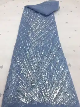 Yüksek kaliteli Boncuklu kumaş Fransız tül net dantel kristal sequins nakış Afrika kumaş abiye / düğün elbisesi