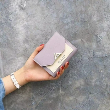 Kadın Cüzdan Kısa Üçgen Metal Çile Üç Kat Kadın Mektup Pu Deri bozuk para çantaları Bayanlar kart tutucu Mini el çantası