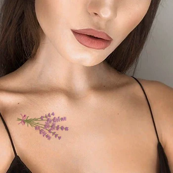 Suluboya Çiçek Geçici Dövmeler Lavanta Yay Sticker Sahte Su Geçirmez Dövme Çıkartma Kadınlar için Vücut Sanatı Bacaklar Göğüs Boyun Dövmeler
