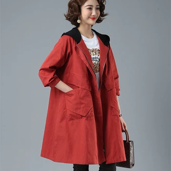 2022 Yeni Bahar Sonbahar kadın Trençkot Rahat Uzun Kapşonlu Rüzgarlık Gevşek Palto Kadın Gevşek Vintage Giyim 4XL