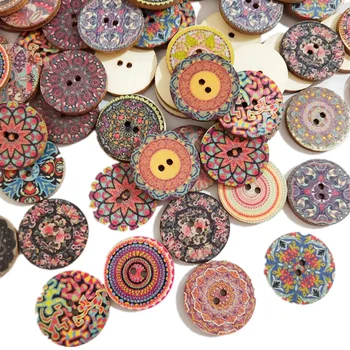 50 adet Ahşap Düğmeler Zanaat Çiçek Boyalı Dikiş El Sanatları El Yapımı Scrapbooking Dikiş Giyim Aksesuarları Düğmeleri 2 Delikli