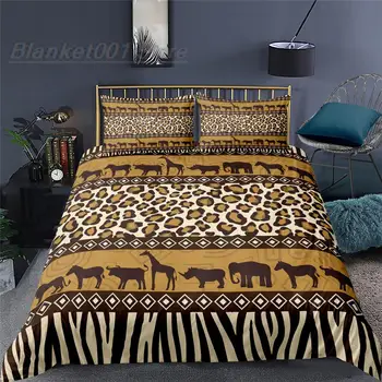 Homesky Yatak Setleri Retro Afrika Hayvanlar Nevresim Yastık Kılıfı 2/3 adet yatak setleri e n e n e n e n e n e n e n e n e n e Kraliçe king-size yatak Giysileri Ev Tekstili