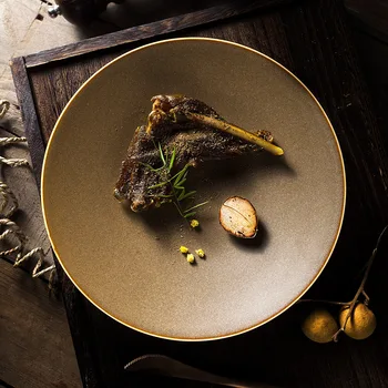 Iskandinav kahverengi sıcak çanak yüksek ışık plaka seramik fırın yaratıcı sığır biftek tabağı Batı gıda iskandinav plaka seti