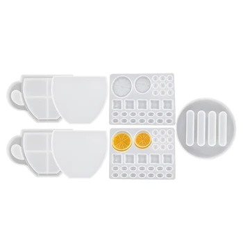 Coaster Reçine Kalıp, 7 Adet Coaster Kalıpları Epoksi Reçine, Kahve Fincanı Şekli Reçine Çalkalayıcı Kalıp Limon Kahve Çekirdeği Kalıp