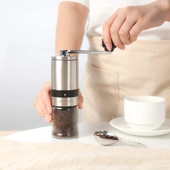 Paslanmaz Çelik Manuel Kahve Değirmeni Ayarlanabilir 6 Hız Düzenlemeleri Öğütücüler Taşınabilir El Yapımı Kahve Çekirdeği Çapak Öğütücüler Değirmeni