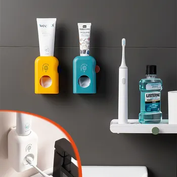 Duvara Monte Otomatik Diş Macunu Sıkacağı Yaratıcı Kişisel Temizleme Araçları Kendinden Yapışkanlı Otomatik Deliksiz Banyo Aksesuarları Seti