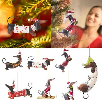 Köpek Asılı Kolye Sevimli Köpek Kolye Dachshunds Köpek Kolye Noel Ağacı Süsleme Noel Ağacı Kolye Zanaat Parti için
