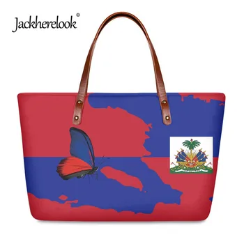 Jackherelook Haiti Bayrağı Kelebek Tasarım Tote Çanta Kadınlar için Büyük Kapasiteli omuz çantaları Kızlar için Rahat Kadın Çanta 2022