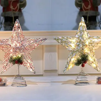 Altın Glitter Noel Ağacı Üst Demir Yıldız Noel Süslemeleri Ev İçin Noel Ağacı Süsler Navidad Yeni Yıl 2023 Doğum Noel