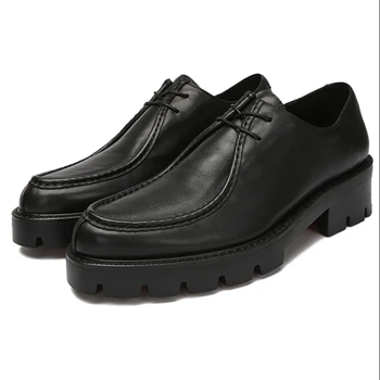 Erkek Yüksek topuklu deri ayakkabı Kahverengi Retro İngiliz Eğlence Ayak Katman İnek Derisi Deri Artan Kalın tabanlı platform ayakkabılar Erkek