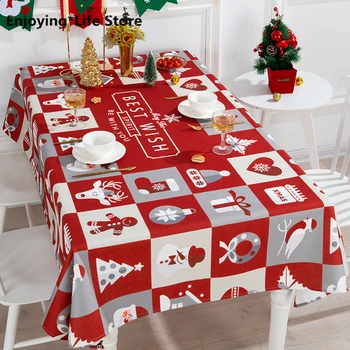 Iskandinav Pamuk Keten Masa Örtüsü Noel Masa Örtüsü Ren Geyiği Baskılı Kırmızı Masa Örtüsü Kalın Masa Örtüsü Dikdörtgen yılbaşı dekoru