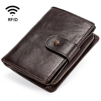 Hakiki Deri Rahat erkek cüzdanları RFID Kısa Cüzdan Fermuar Çile Tasarım Küçük bozuk para cüzdanı Kredi kart tutucu Debriyaj Erkek
