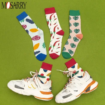 3 Çift / takım Erkekler Pamuk Çorap Rahat Renkli Moda Rahat Ekip Çorap Sokak Kaykay Çorap Mutlu Komik Harajuku Çorap