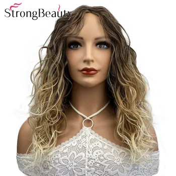 StrongBeauty orta uzunlukta kıvırcık peruk sarışın Ombre peruk yüksek ısıya dayanıklı sentetik saç