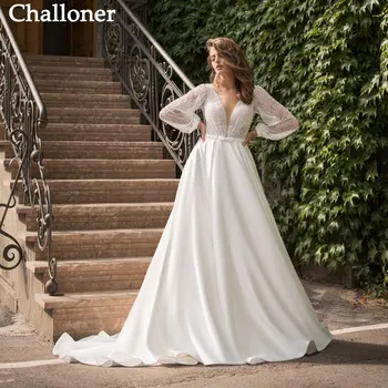 Challoner Dantel Gelinlik 2020 Kapalı Omuz Aplikler Bir Çizgi Gelin Törenlerinde Prenses Backless Robe De Mariee Custom Made
