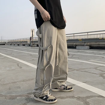 Erkek Retro Vintage Pamuk Kargo Pantolon Baggy Şık hip hop serin Kore haruhuku Tarzı pantolon pantolon
